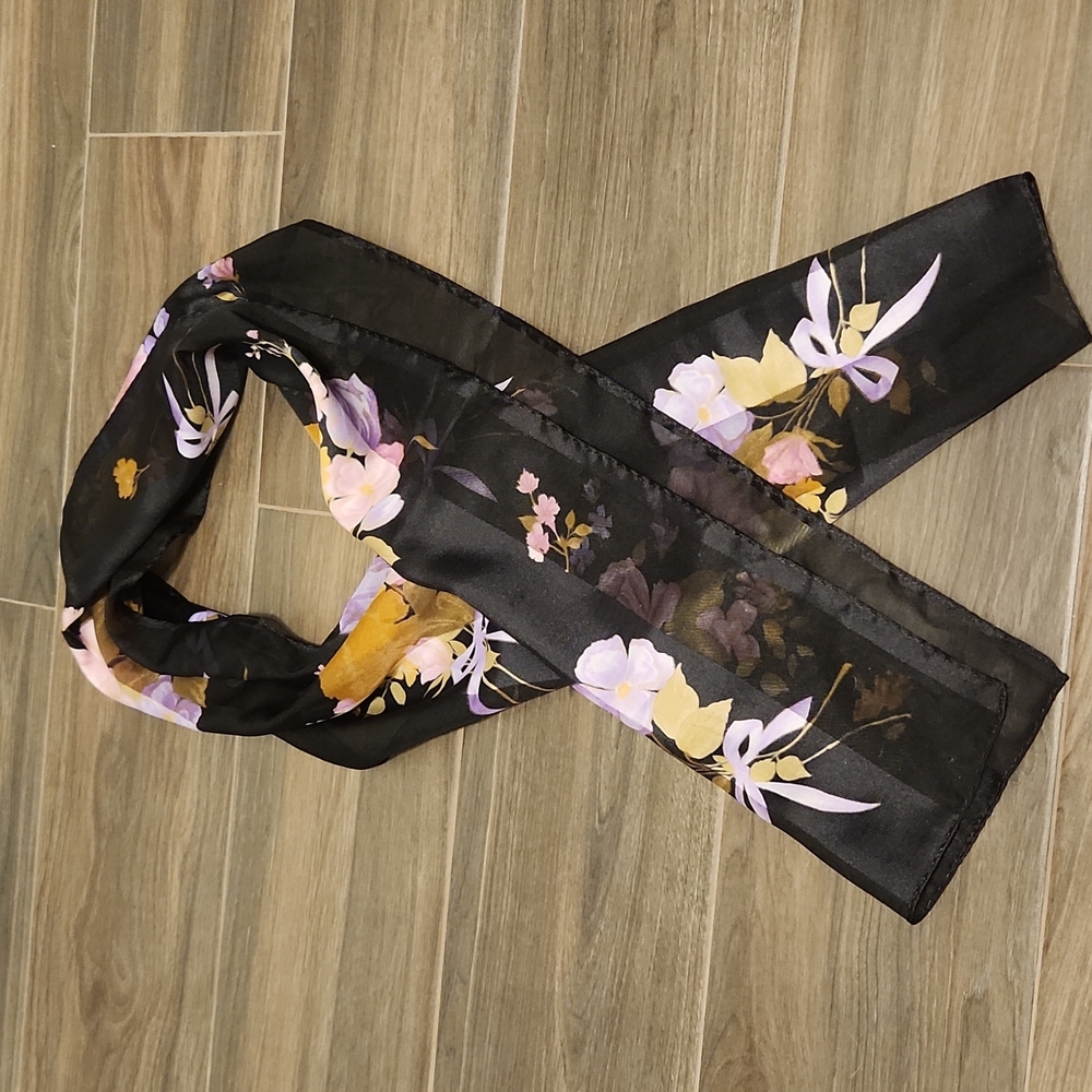 Sheer floral pink & black scarf liz claiborne